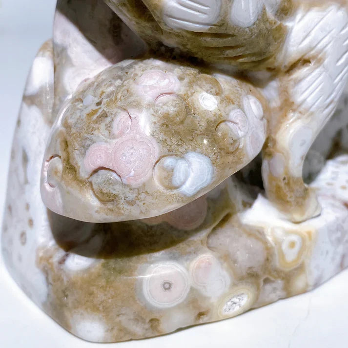 19cm Unique Ocean Jasper Nine-tails Fox Carving Crystal Healing Bulk Wholesale